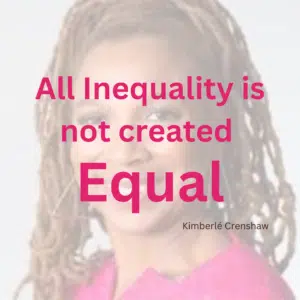 Image of Kimberle Crenshaw, with a quote from her, reading 'All inequality is not created equal'.